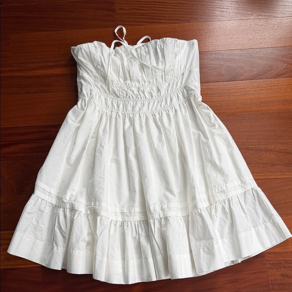 Anthropologie strapless White Dress with pleated bodice